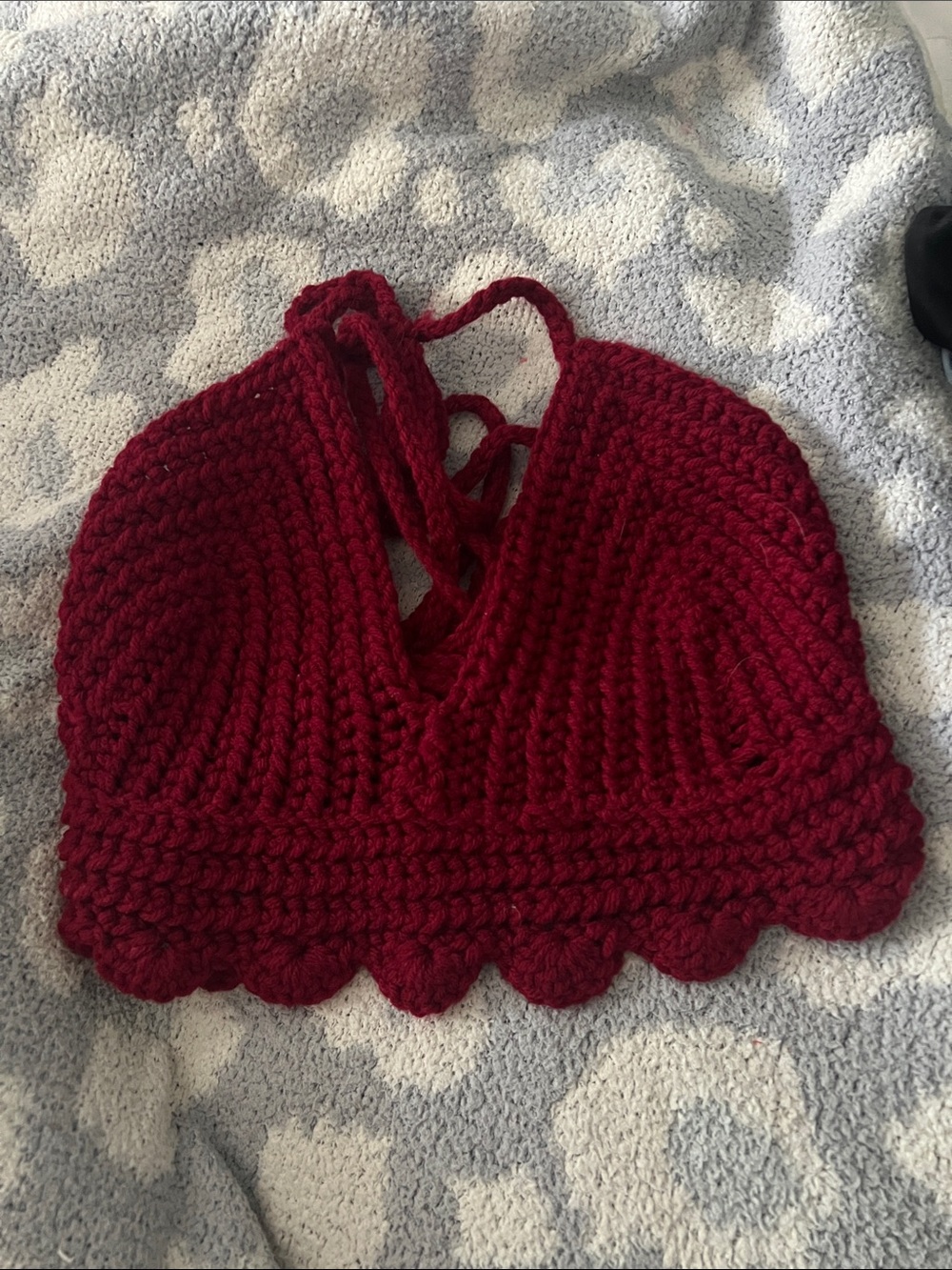 Crocheted Bralette Top in Deep Wine Red